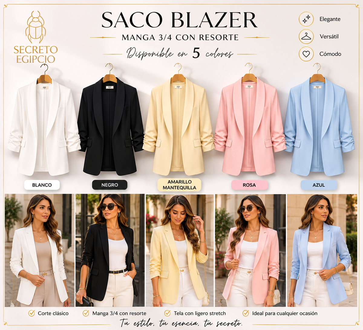 Saco Blazer Manga 3/4 con Resorte