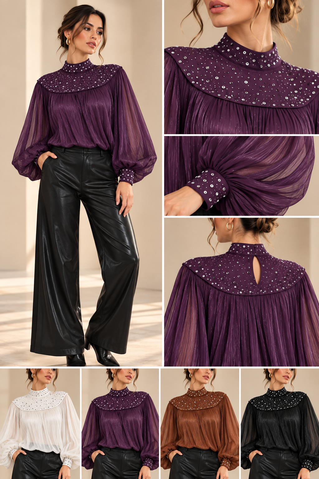 Blusa Gasa Satin con Brillos