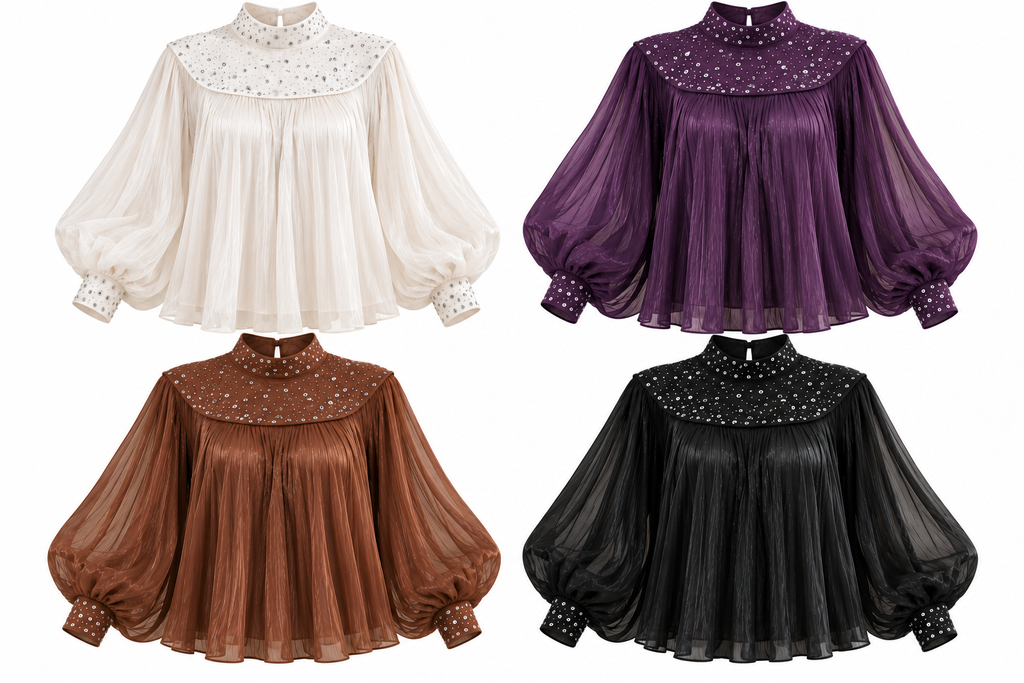 Blusa Gasa Satin con Brillos