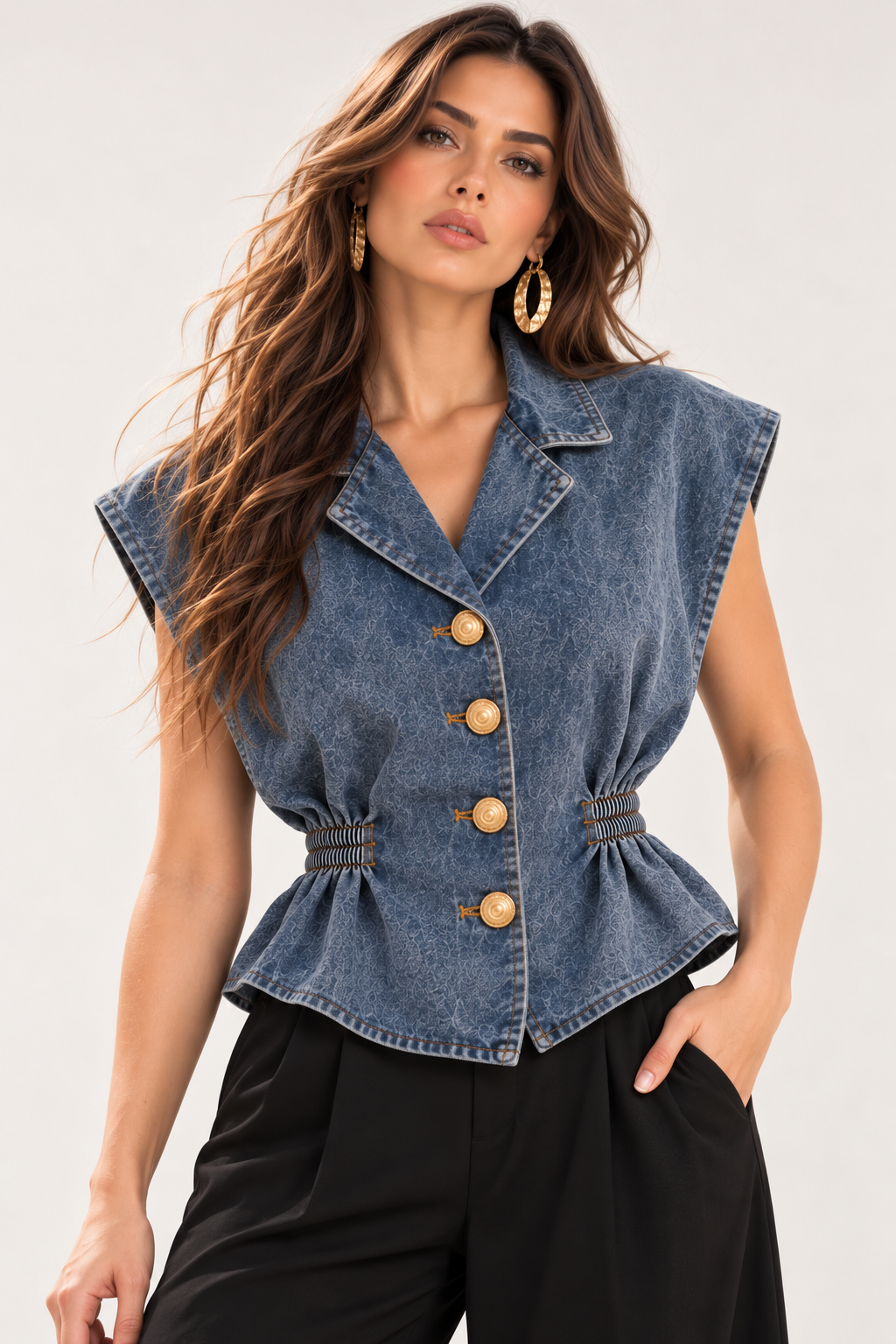 Blusa Denim Resorte Cintura