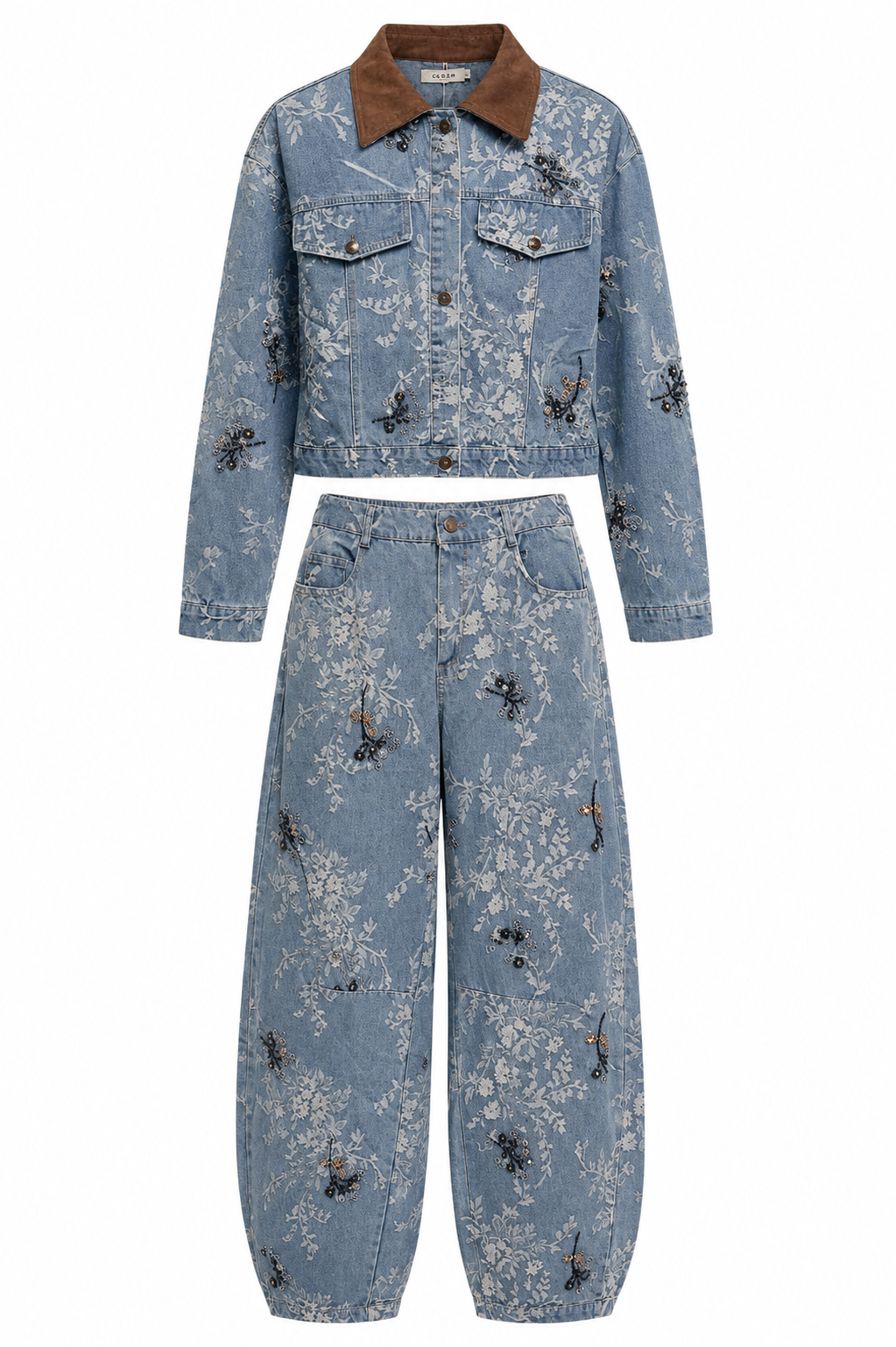 Conjunto Denim Floral con Aplicaciones