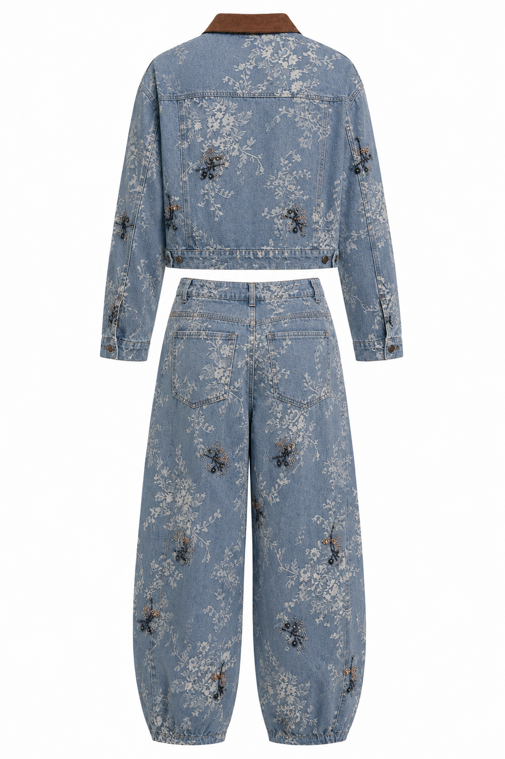Conjunto Denim Floral con Aplicaciones