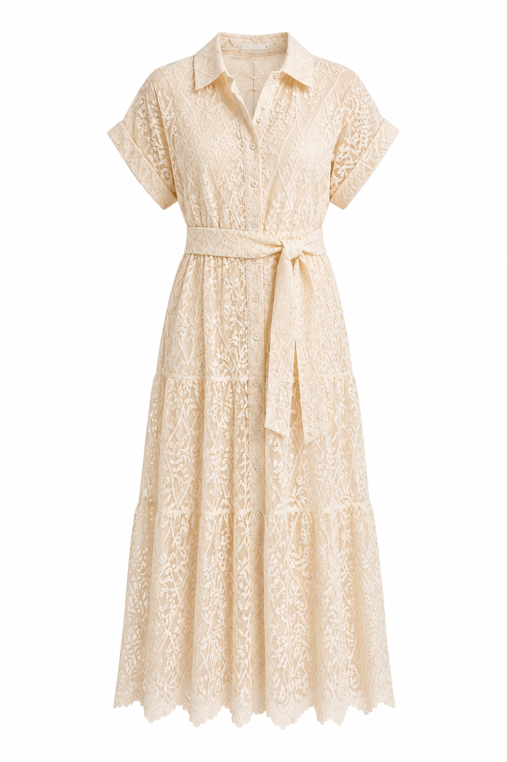 Vestido Largo de Encaje Beige Claro