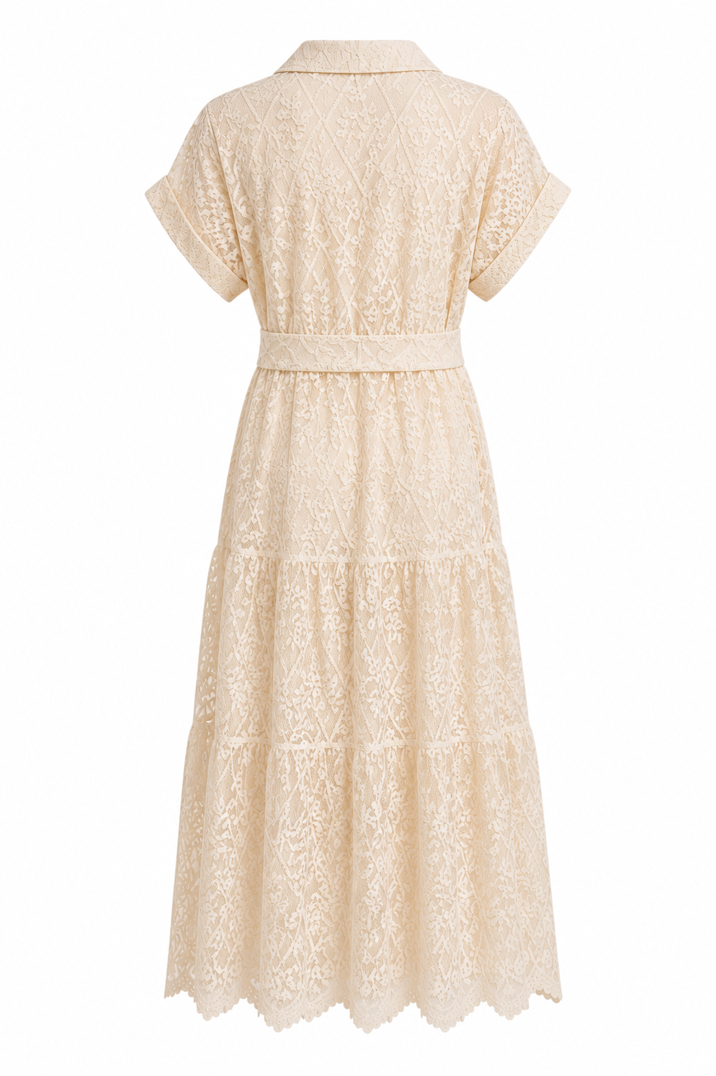 Vestido Largo de Encaje Beige Claro