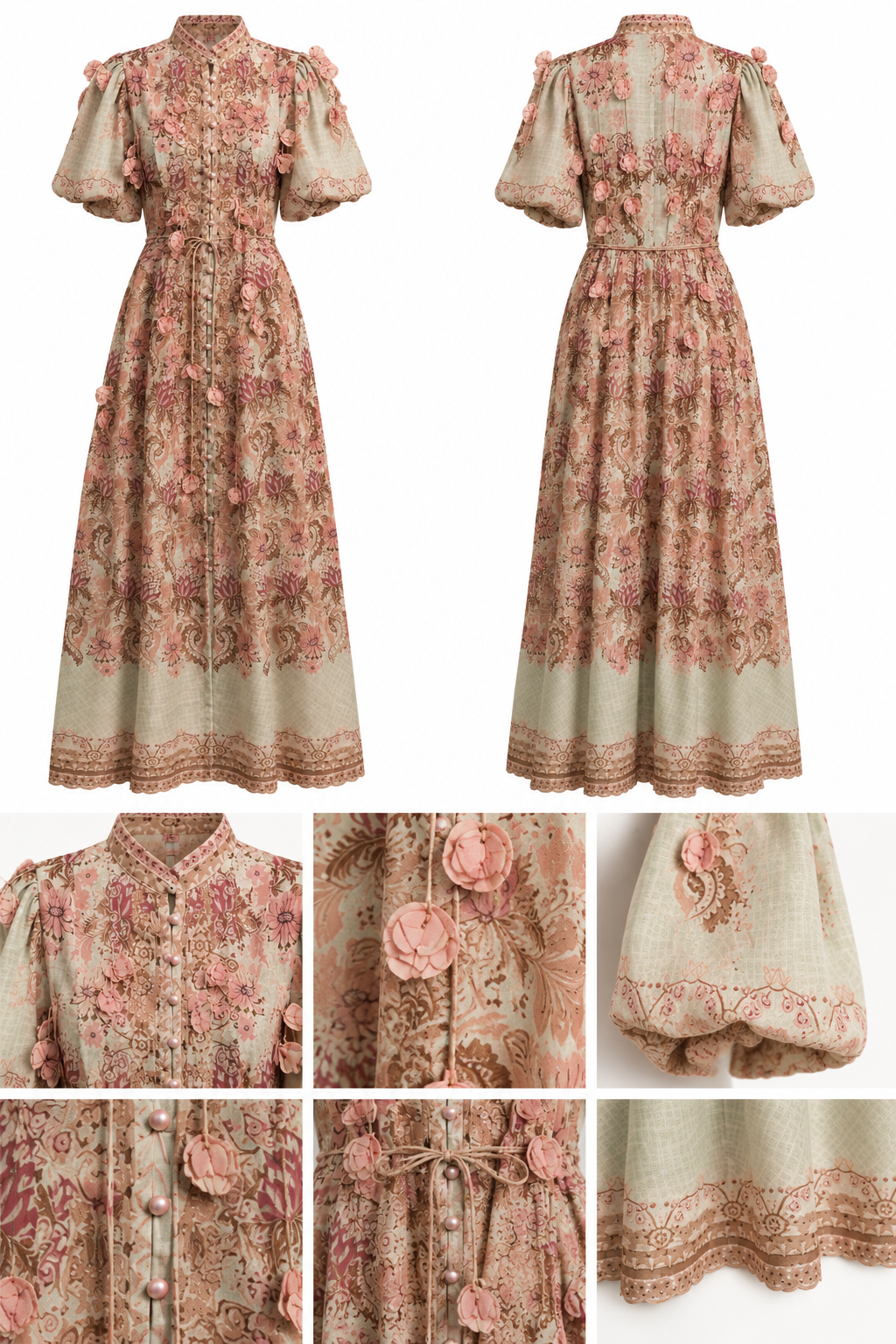 Vestido Largo Floral con Aplicaciones 3D