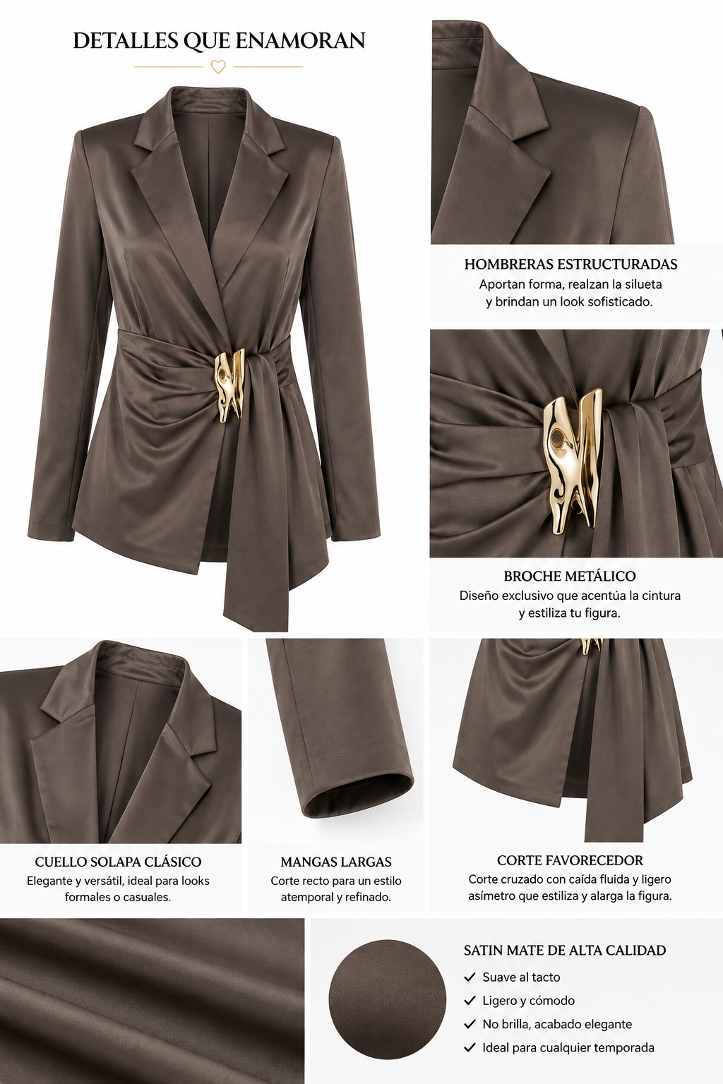Saco Satinado con Broche Metálico