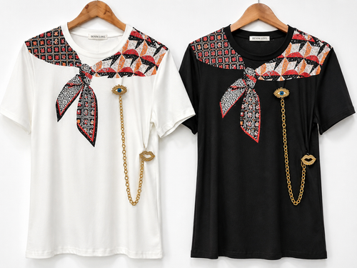 Blusa Pañoleta con Cristales y Colgante Joya