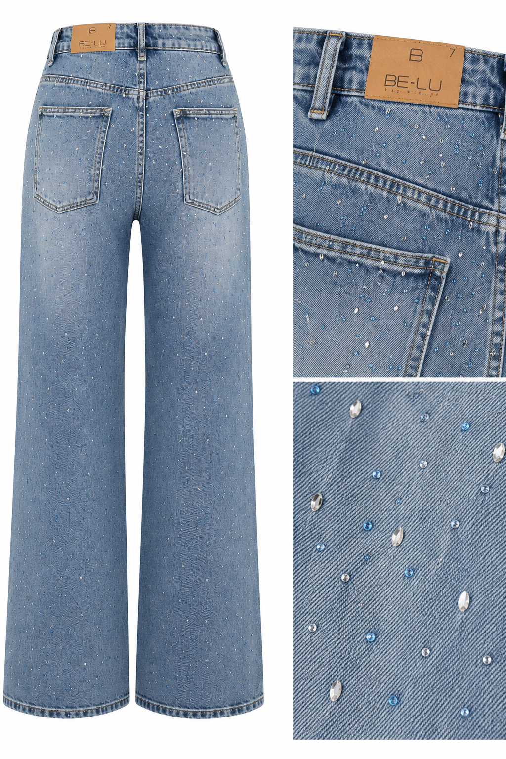 Pantalón Denim con Piedras de Cristal