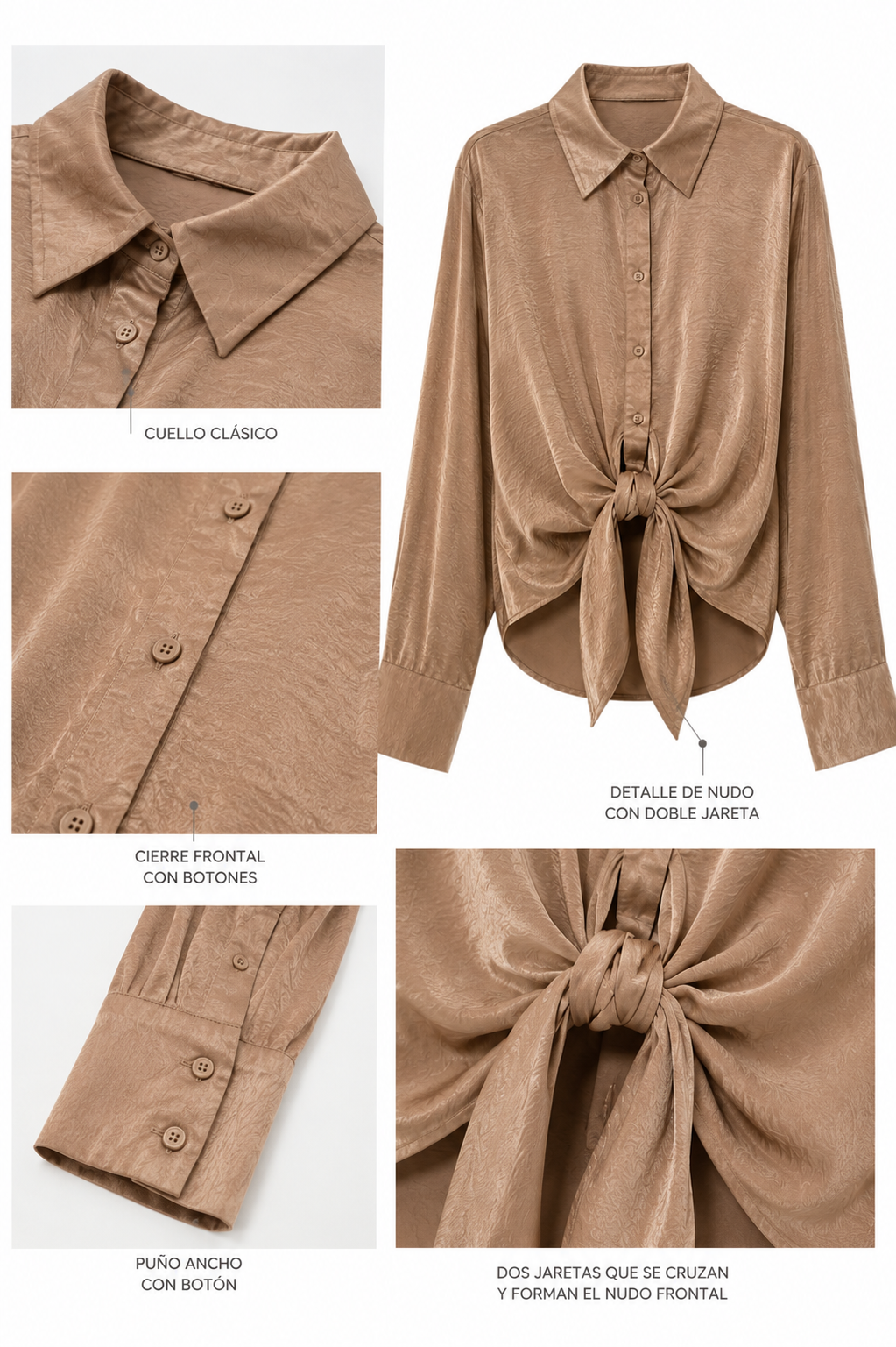 Blusa Satinada con Nudo Frontal