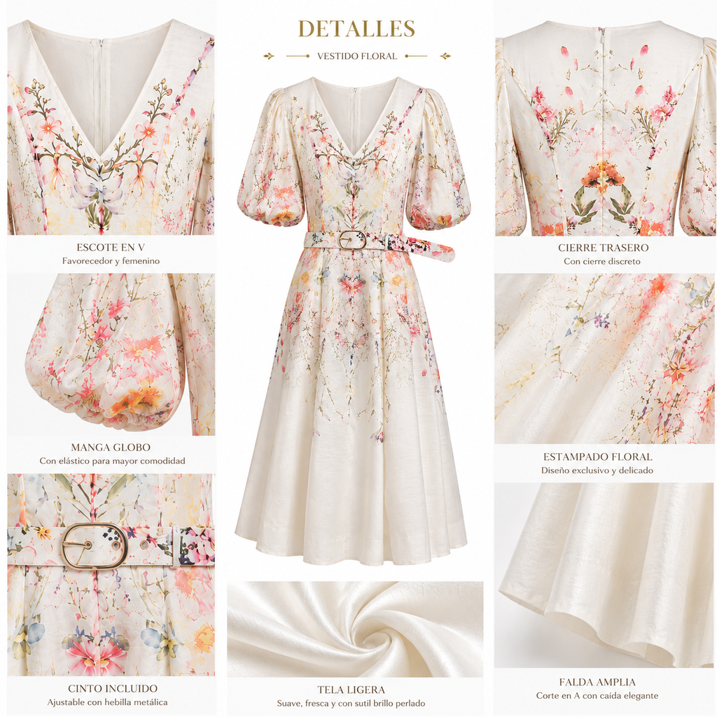Vestido Floral Perlado con Cinto