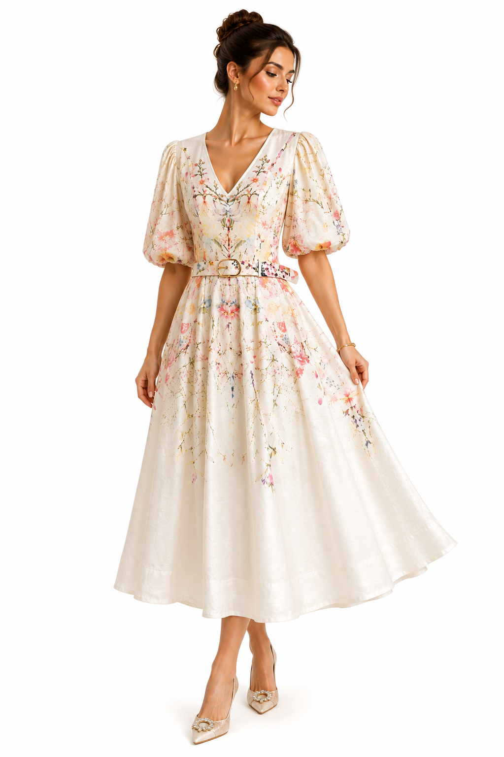 Vestido Floral Perlado con Cinto