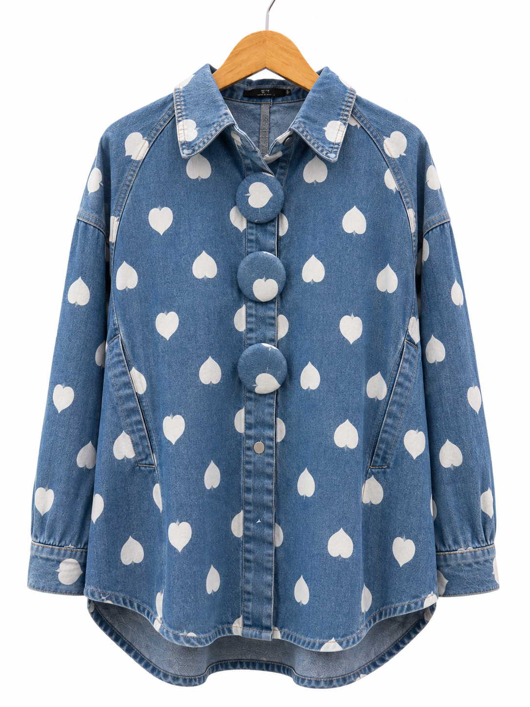 Camisa Denim Corazones Con Botones Jumbo