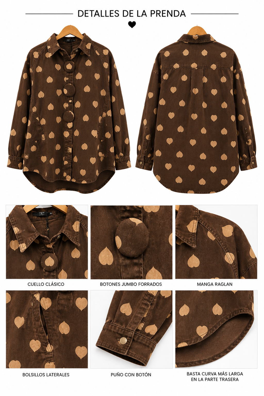 Camisa Denim Corazones Con Botones Jumbo