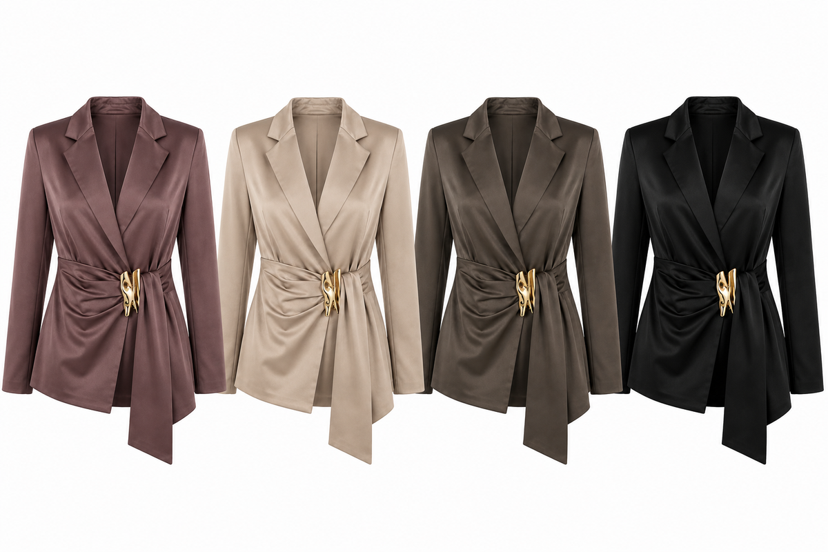 Saco Satinado con Broche Metálico