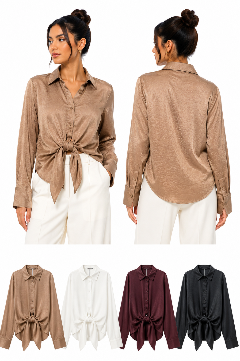 Blusa Satinada con Nudo Frontal
